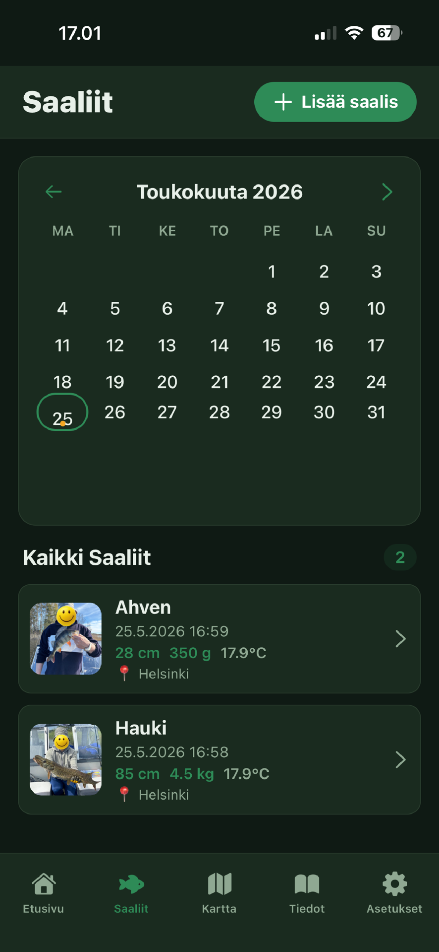 Saalisloki, pituus, paino ja sää